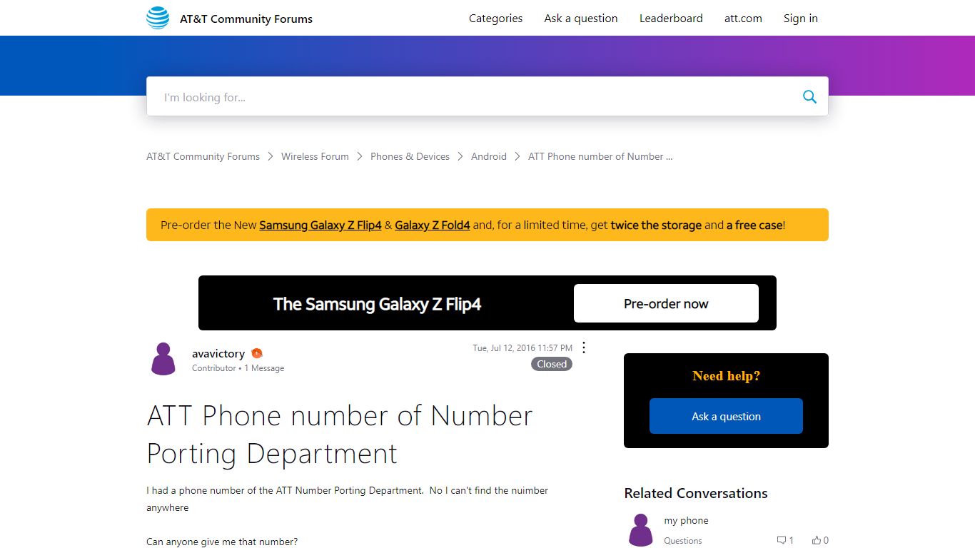 ATT Phone number of Number Porting Department